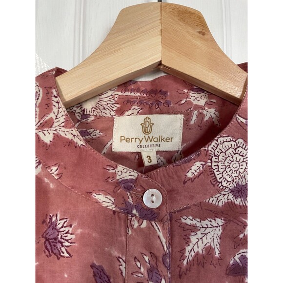 Perry Walker Collective Shirt Womens 3 Celia Blouse top Pink Floral Button - Picture 9 of 9